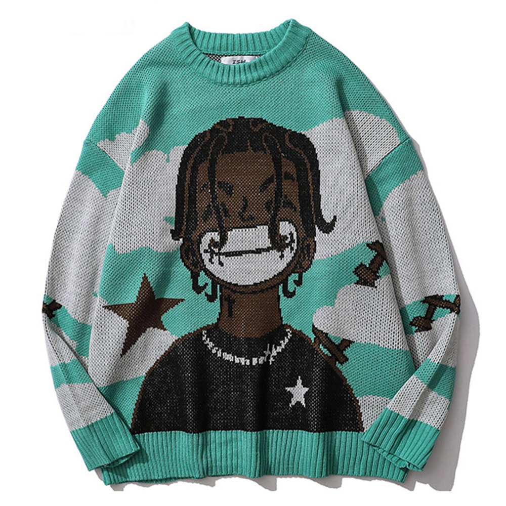Amazon.com: VIKYAN Long Sleeve Anime Knitted Streetwear Sweater Graphic Hip  Hop Harajuku Vintage Knit Sweaters(Black, Small) : Clothing, Shoes & Jewelry