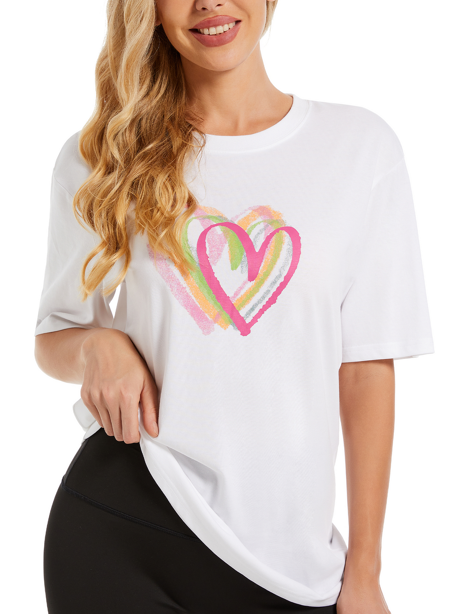 LATAHUO Womens Oversized Heart Graphic T Shirts Cotton Loose Fit Short Sleeve Cute Casual Summer Tees Tops