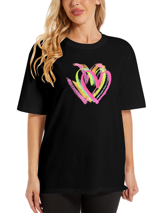 LATAHUO Womens Oversized Heart Graphic T Shirts Cotton Loose Fit Short Sleeve Cute Casual Summer Tees Tops