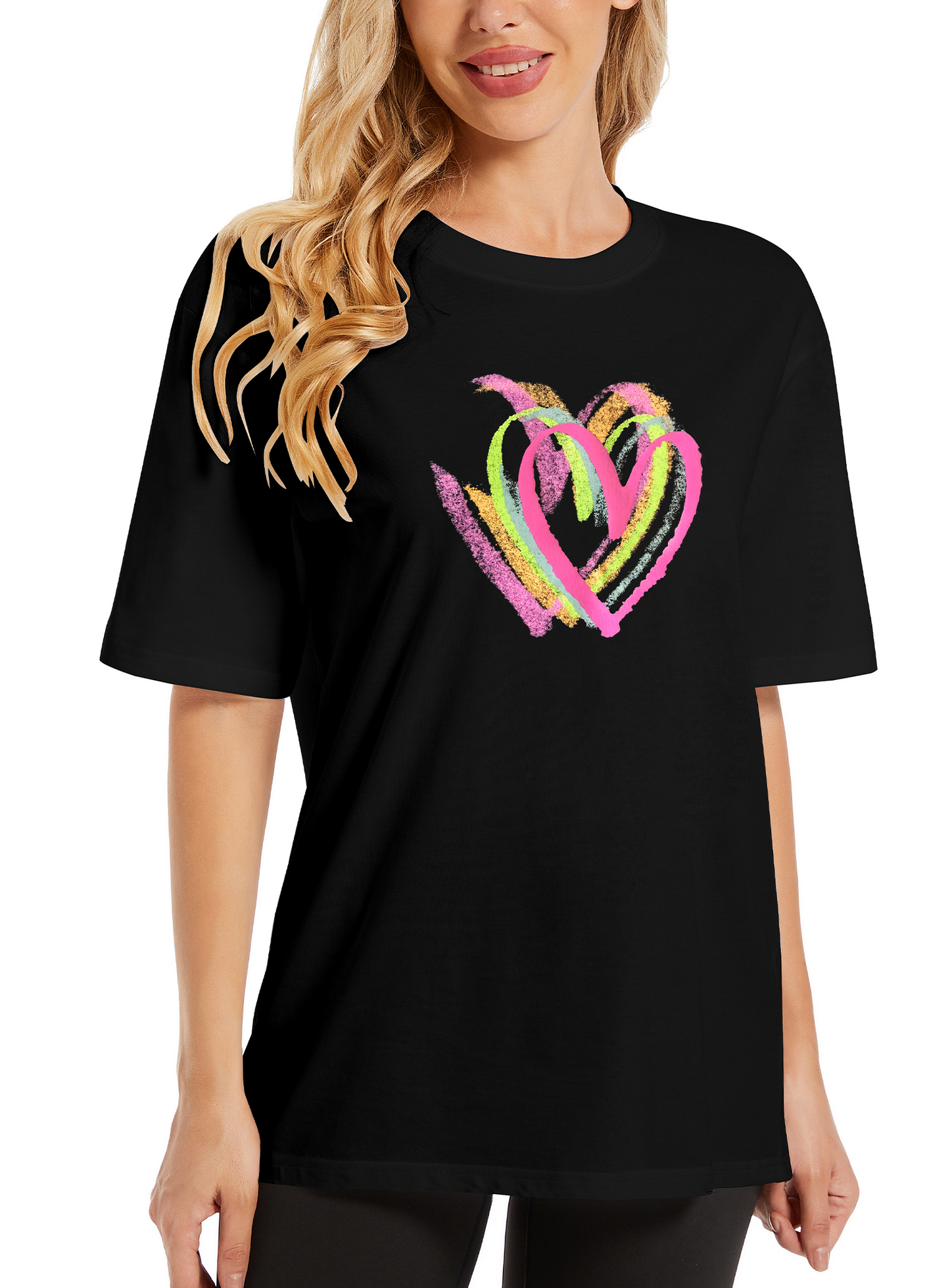 LATAHUO Womens Oversized Heart Graphic T Shirts Cotton Loose Fit Short Sleeve Cute Casual Summer Tees Tops