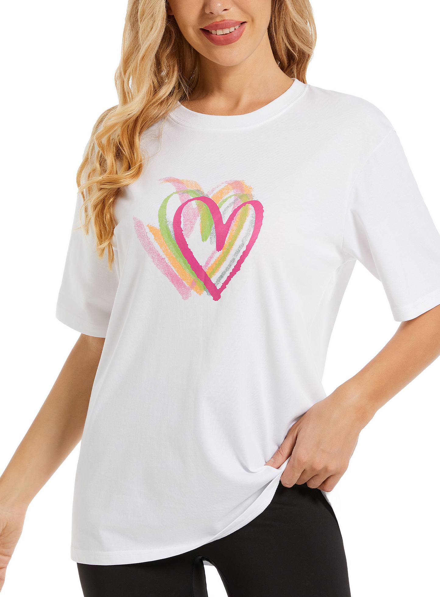 LATAHUO Womens Oversized Heart Graphic T Shirts Cotton Loose Fit Short Sleeve Cute Casual Summer Tees Tops