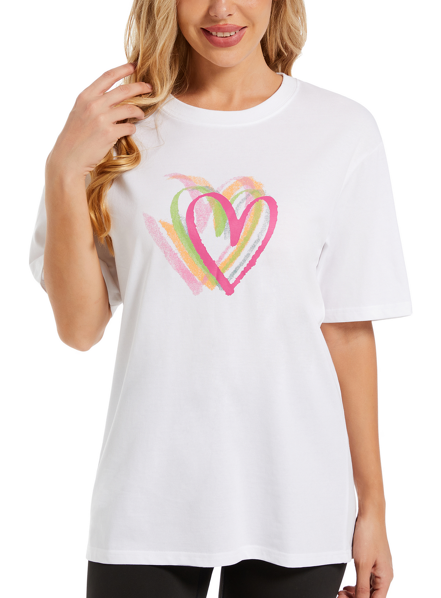 LATAHUO Womens Oversized Heart Graphic T Shirts Cotton Loose Fit Short Sleeve Cute Casual Summer Tees Tops