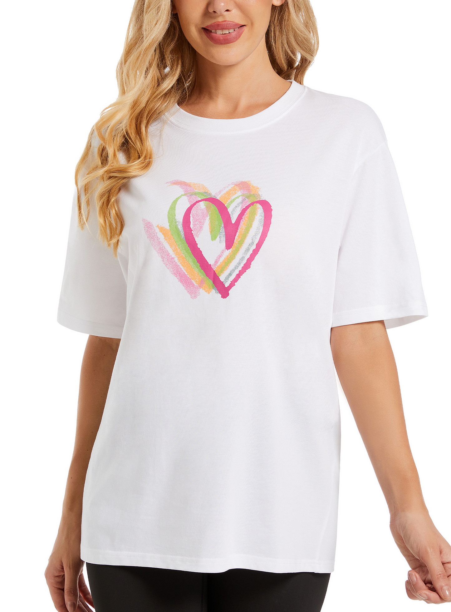 LATAHUO Womens Oversized Heart Graphic T Shirts Cotton Loose Fit Short Sleeve Cute Casual Summer Tees Tops