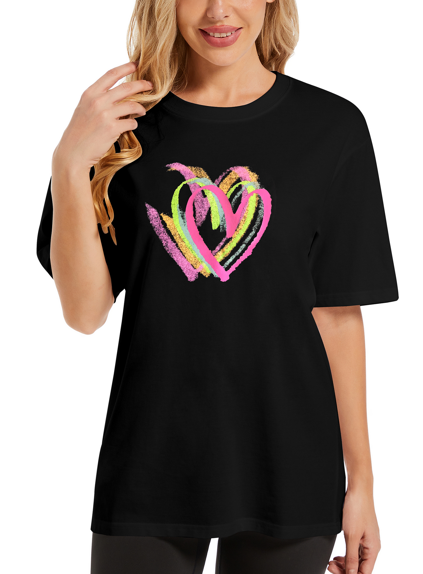 LATAHUO Womens Oversized Heart Graphic T Shirts Cotton Loose Fit Short Sleeve Cute Casual Summer Tees Tops