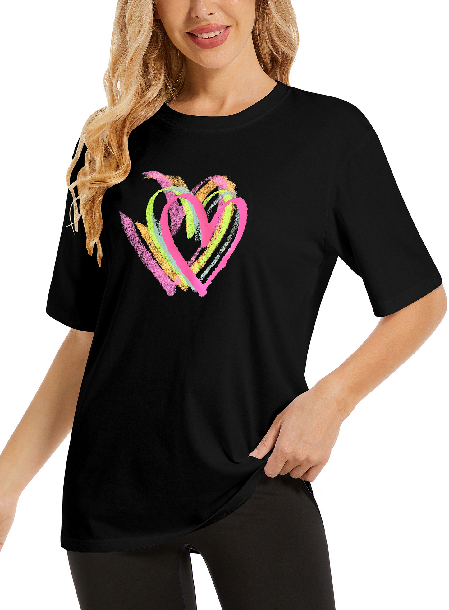 LATAHUO Womens Oversized Heart Graphic T Shirts Cotton Loose Fit Short Sleeve Cute Casual Summer Tees Tops