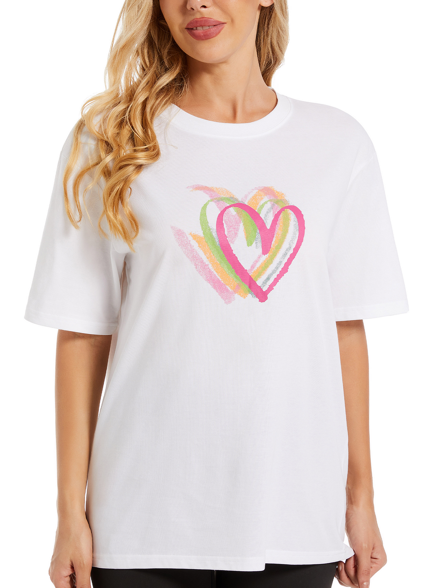 LATAHUO Womens Oversized Heart Graphic T Shirts Cotton Loose Fit Short Sleeve Cute Casual Summer Tees Tops